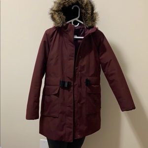 Burgundy North Face Parka Coat